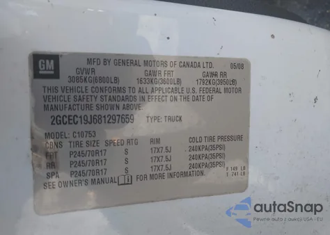 2008 Chevrolet Silverado 1500 Lt1 из США, поврежденный, VIN 2GCEC19J681297659